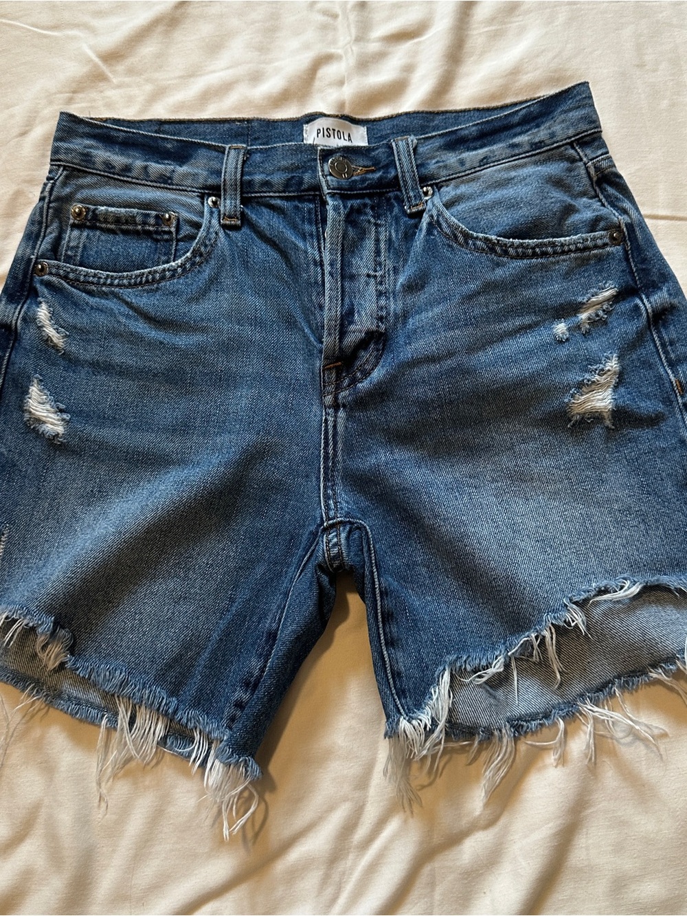 pistola Dark Blue Distressed Frayed Denim Shorts